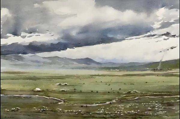 草原水彩画图片大全_怎么画草原水彩画