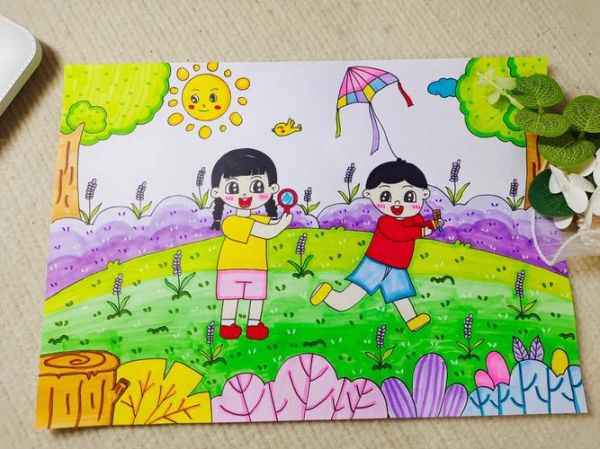 春游画画图片大全_怎么画春游场景